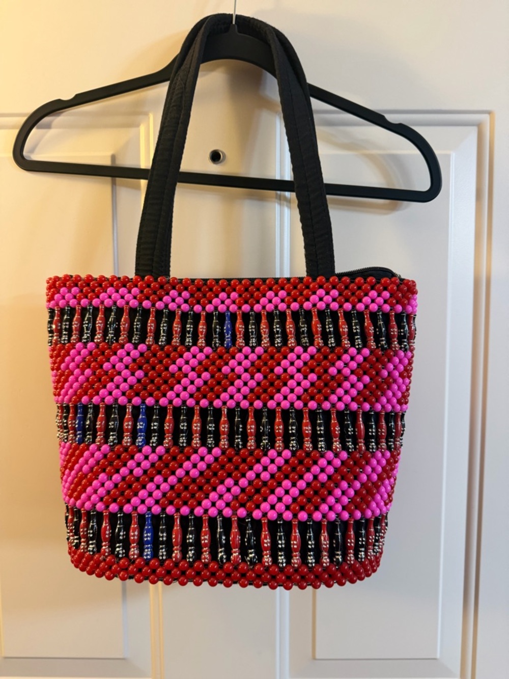Handmade Style Beaded Tote Pink Red Statement Bag